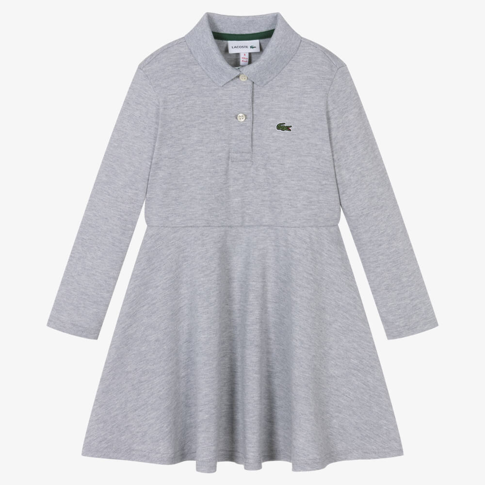 Lacoste-Girls Grey Cotton Piqué Polo Dress | Childrensalon Outlet
