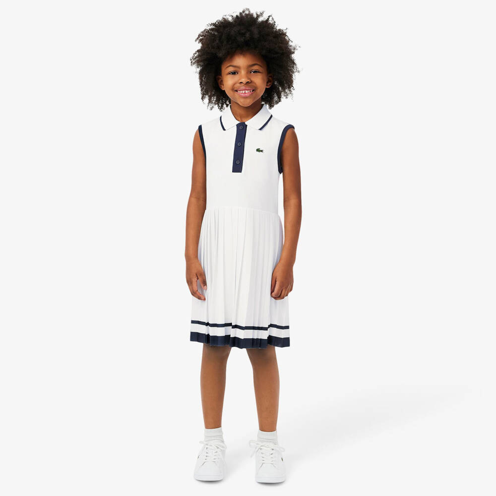 Lacoste-Girls Ivory Polo Dress with Pleats | Childrensalon Outlet