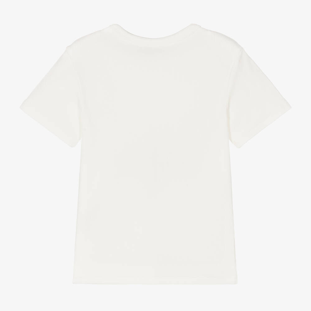 Lacoste-Girls Ivory Ribbed Cotton Tee | Childrensalon Outlet