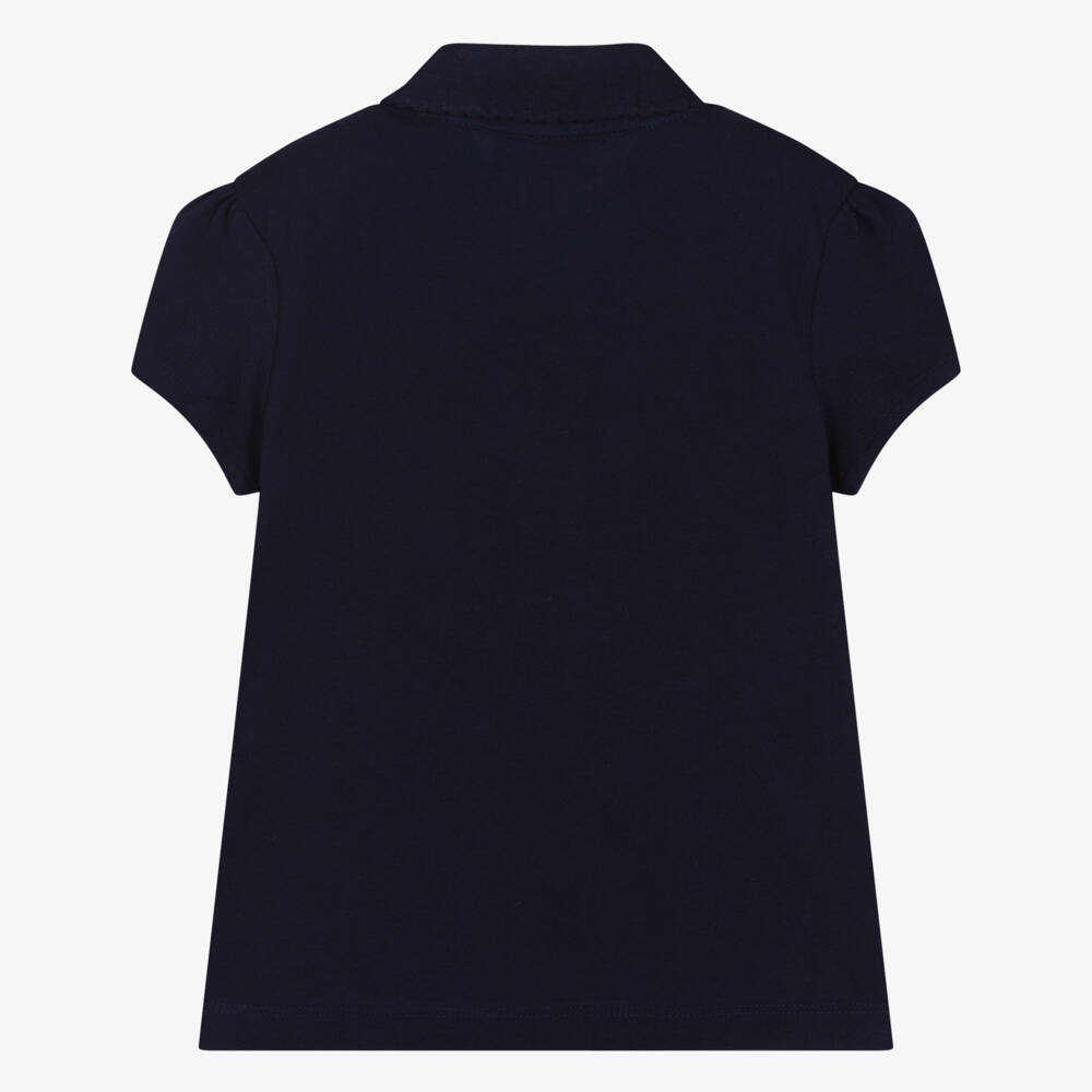 Lacoste-بولو قطن بحافة متموجة للبنات باللون الكحلي | Childrensalon Outlet