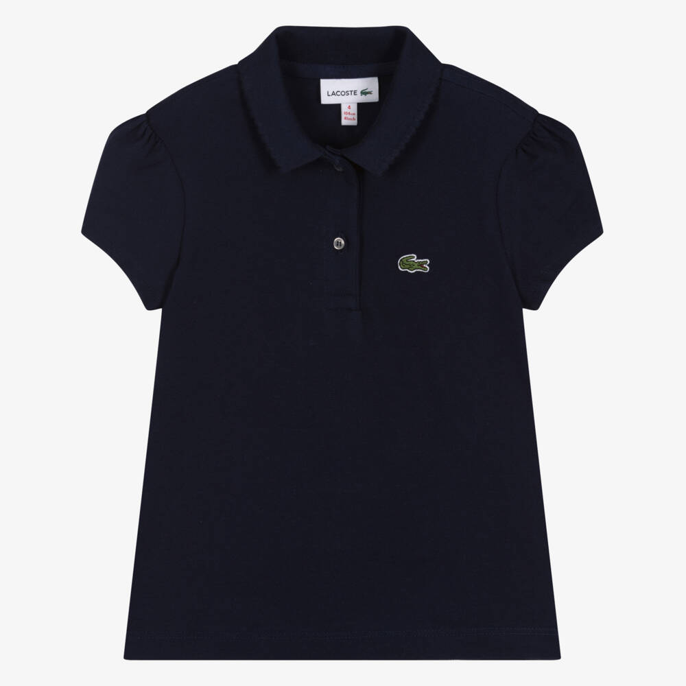 Lacoste-بولو قطن بحافة متموجة للبنات باللون الكحلي | Childrensalon Outlet