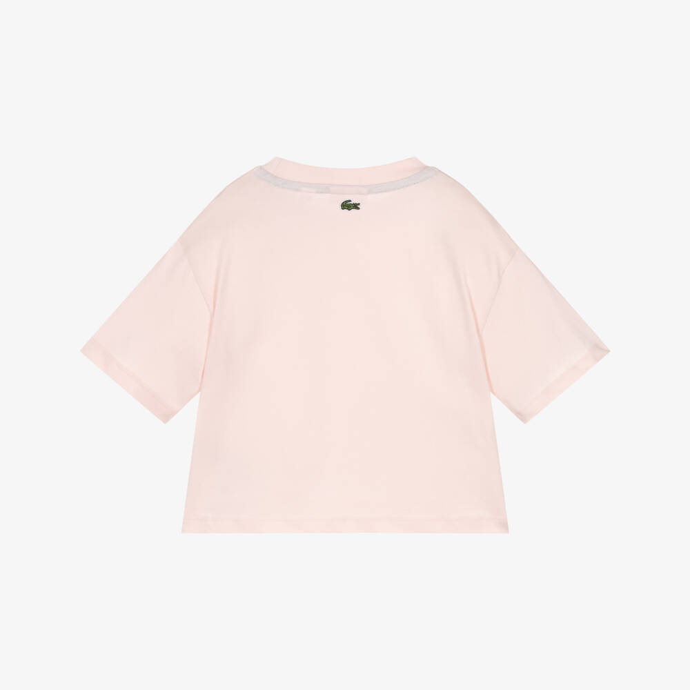 Lacoste-Girls Pale Pink Cotton T-Shirt with Colourful Logo | Childrensalon Outlet