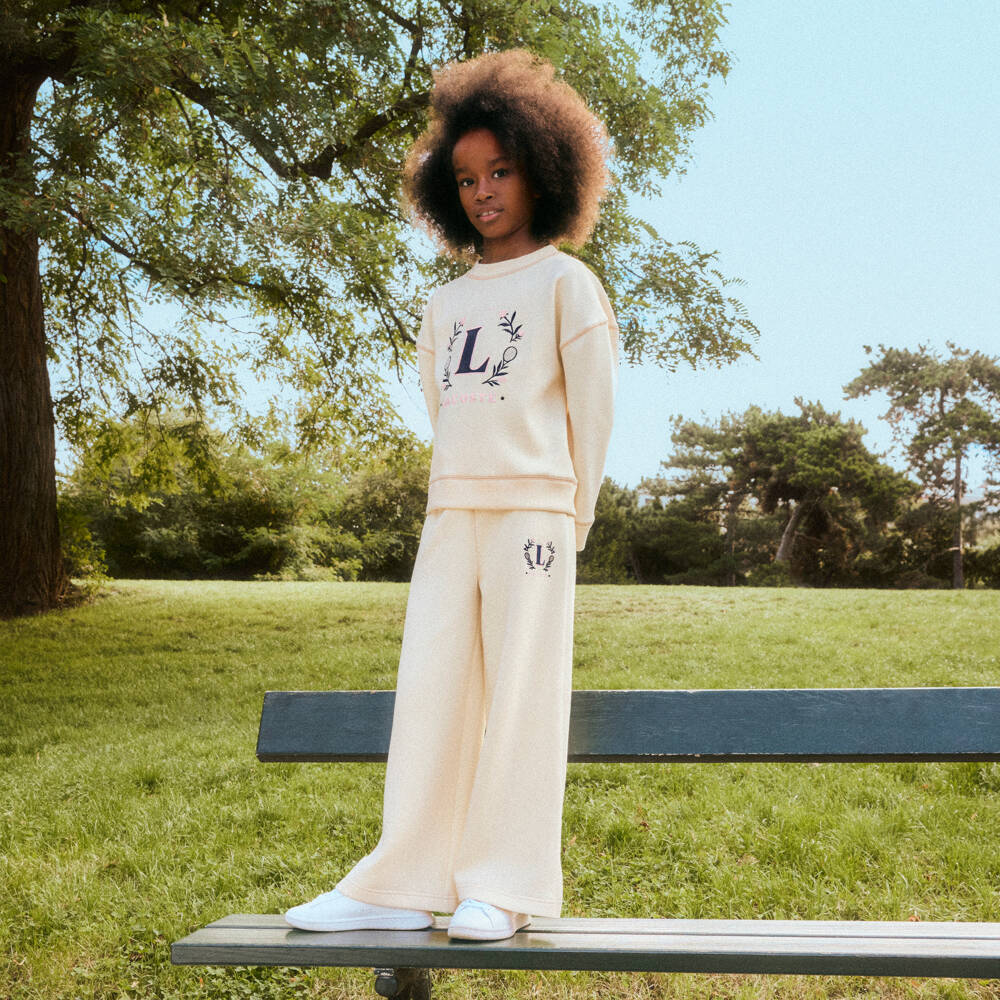 Lacoste-Girls Pale Yellow Tennis Logo Sweatshirt | Childrensalon Outlet