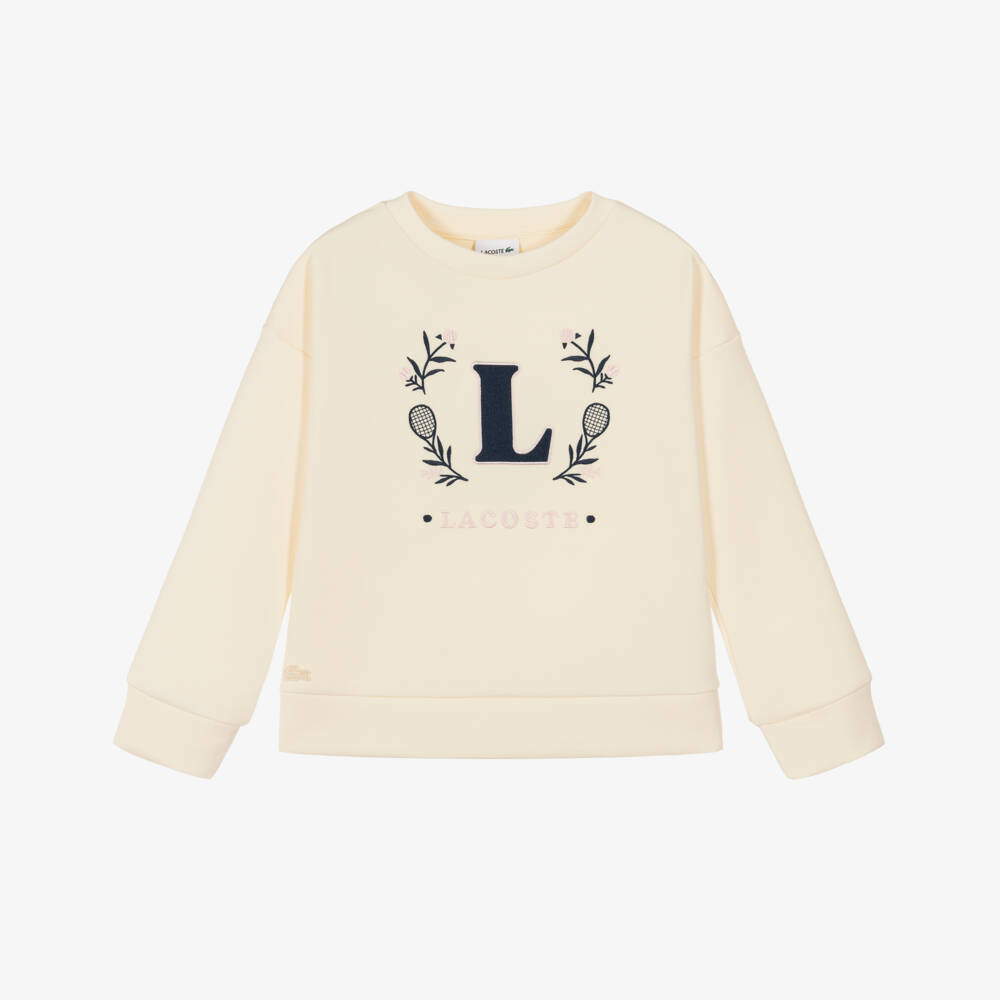 Lacoste-Girls Pale Yellow Tennis Logo Sweatshirt | Childrensalon Outlet