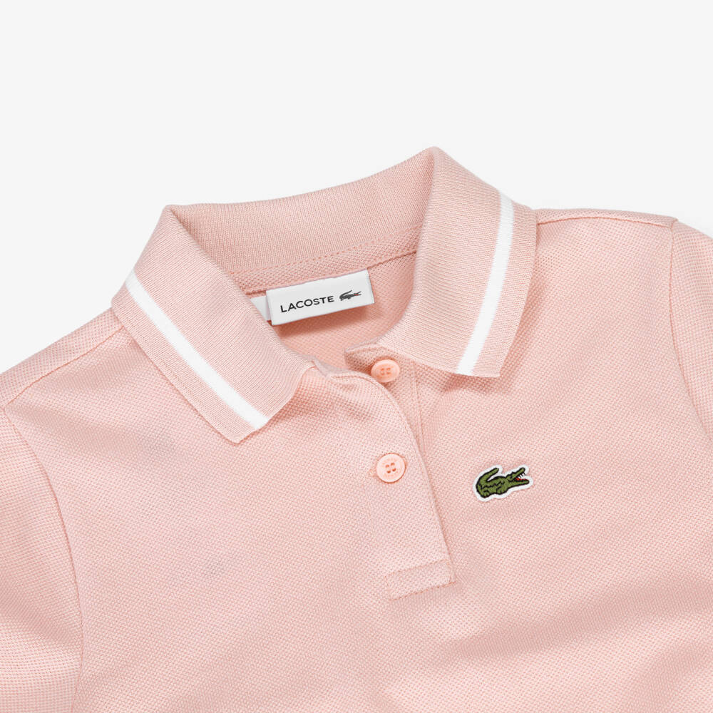 Lacoste-Girls Pink Piqué Polo with Pleats | Childrensalon Outlet