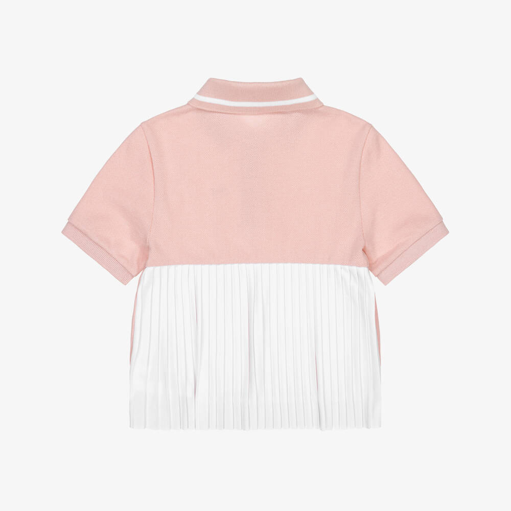 Lacoste-Girls Pink Piqué Polo with Pleats | Childrensalon Outlet