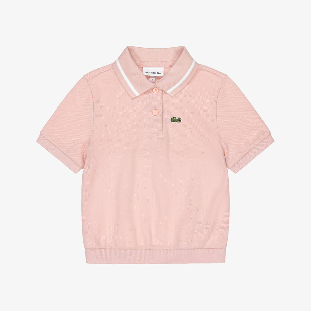 Lacoste-Girls Pink Piqué Polo with Pleats | Childrensalon Outlet