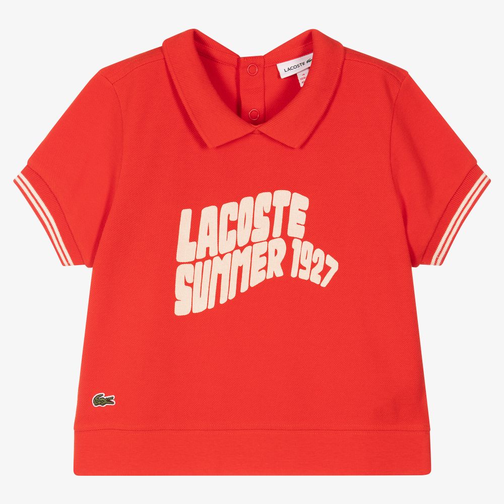 Lacoste - Girls Red Cotton Polo Shirt | Childrensalon