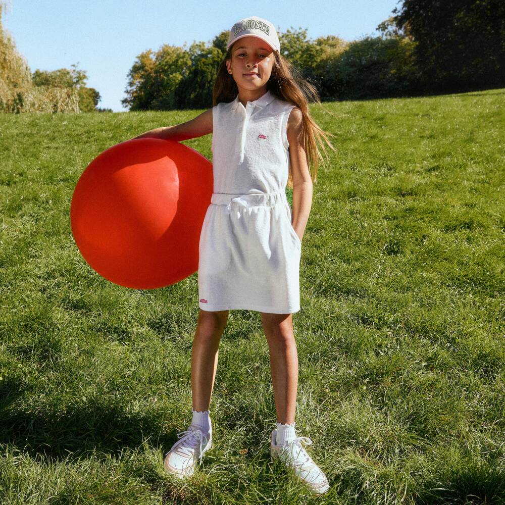 Lacoste-Girls White Sleeveless Cotton Towelling Polo Top | Childrensalon Outlet