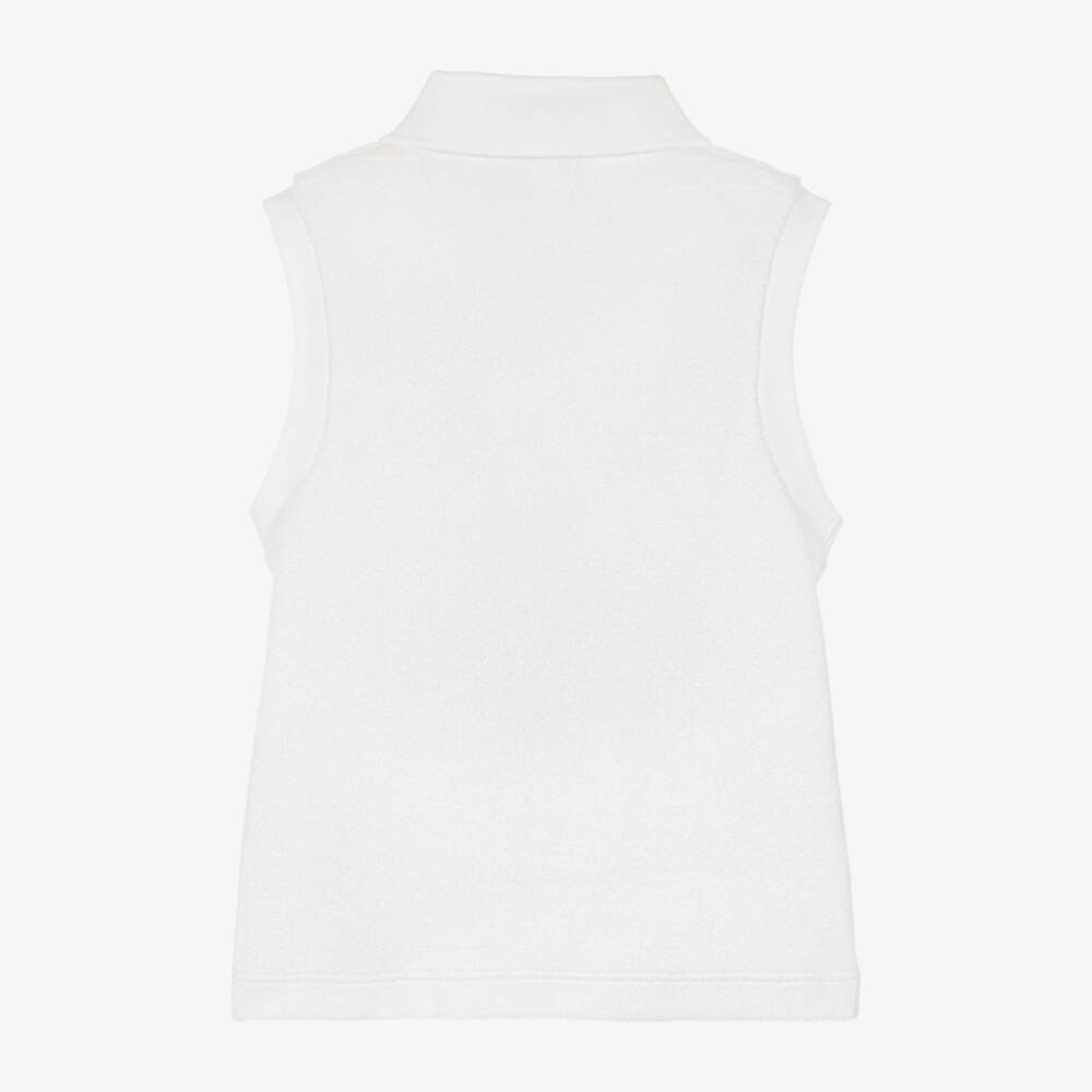 Lacoste-Girls White Sleeveless Cotton Towelling Polo Top | Childrensalon Outlet