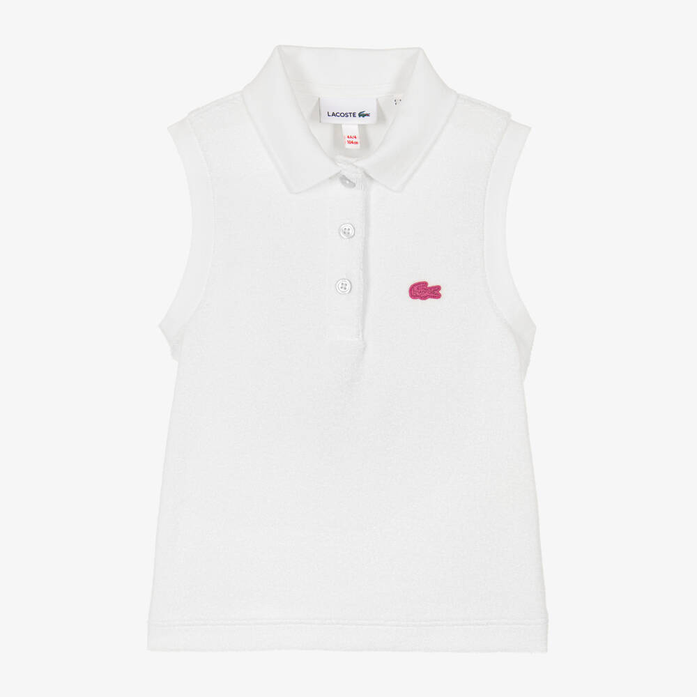Lacoste-Girls White Sleeveless Cotton Towelling Polo Top | Childrensalon Outlet