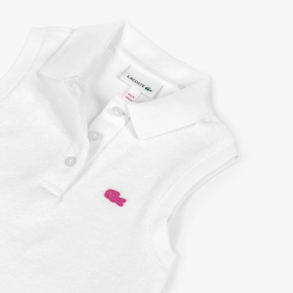 Lacoste-Girls White Sleeveless Cotton Towelling Polo Top | Childrensalon Outlet