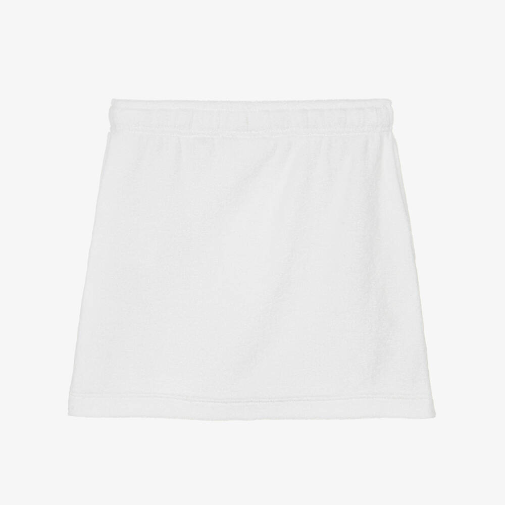 Lacoste-Girls White Towelling Skirt with Pink Crocodile Logo | Childrensalon Outlet