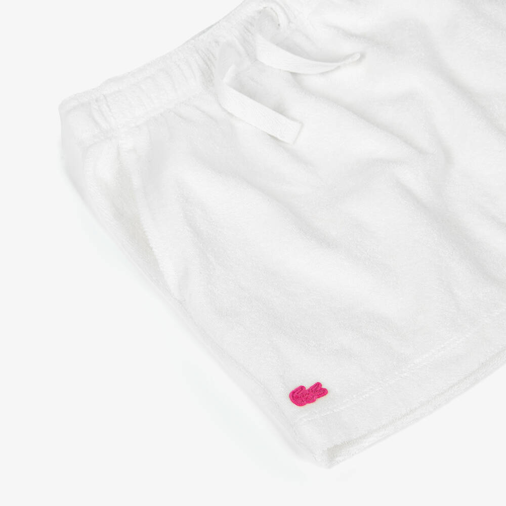 Lacoste-Girls White Towelling Skirt with Pink Crocodile Logo | Childrensalon Outlet