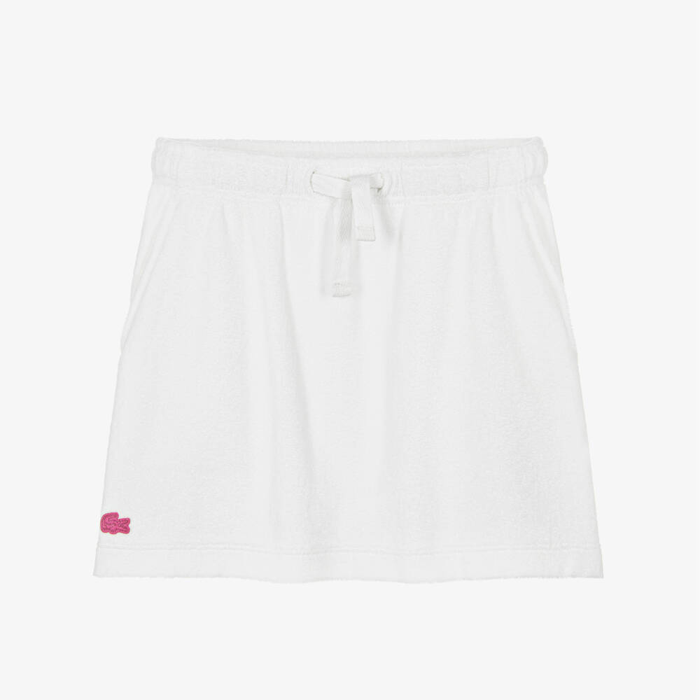 Lacoste-Girls White Towelling Skirt with Pink Crocodile Logo | Childrensalon Outlet