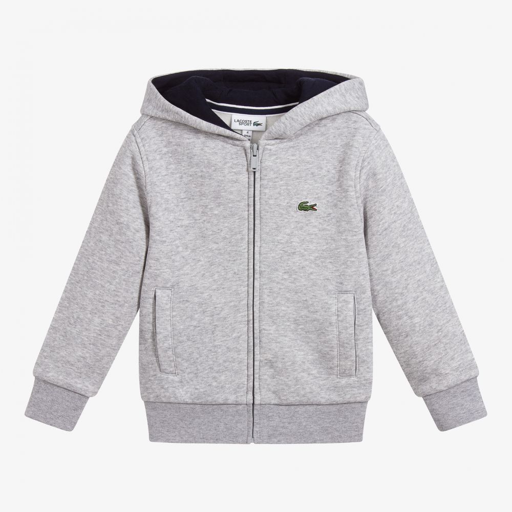 Lacoste Sport - Grey Cotton Logo Hoodie | Childrensalon