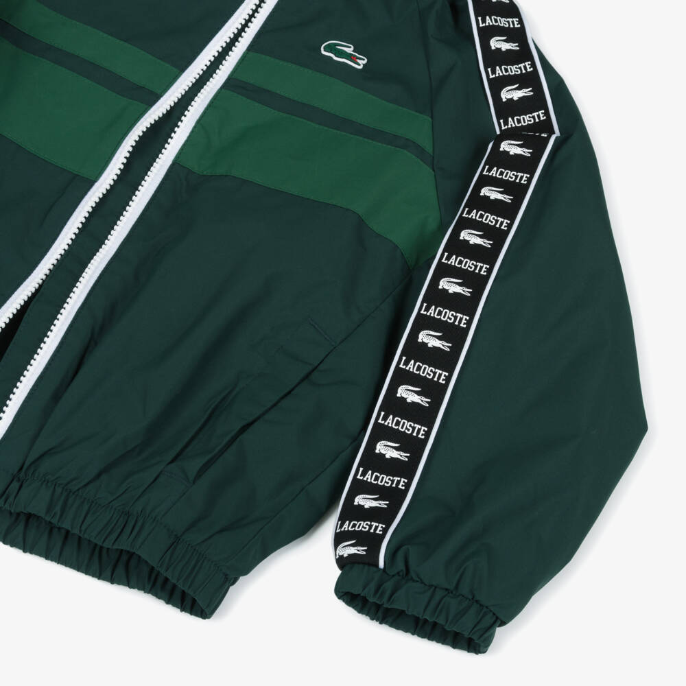 Lacoste-Lightweight Green Hooded Jacket with Logo Taping | Childrensalon Outlet