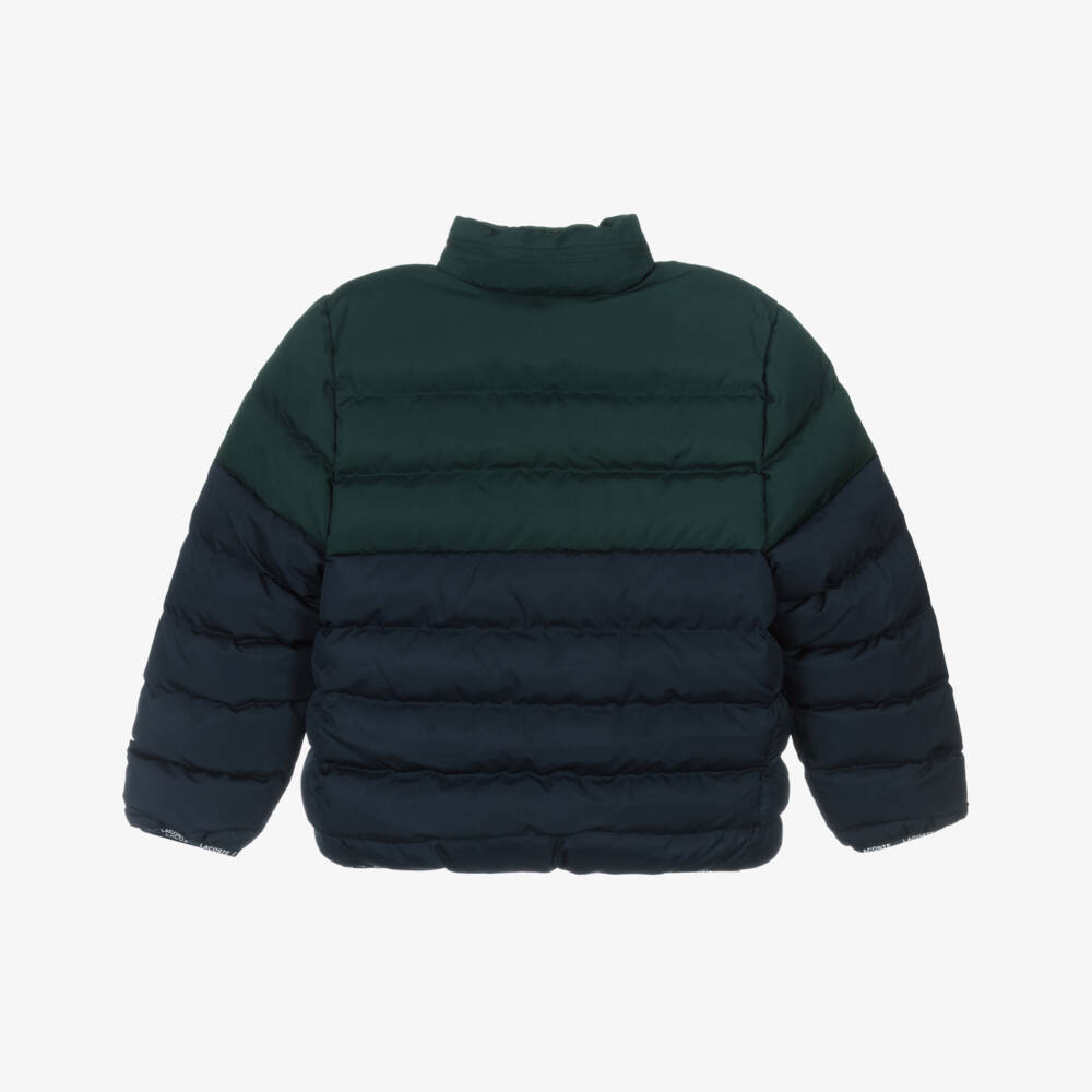 Lacoste-Navy Blue & Dark Green Puffer Jacket with Fold Away Hood | Childrensalon Outlet