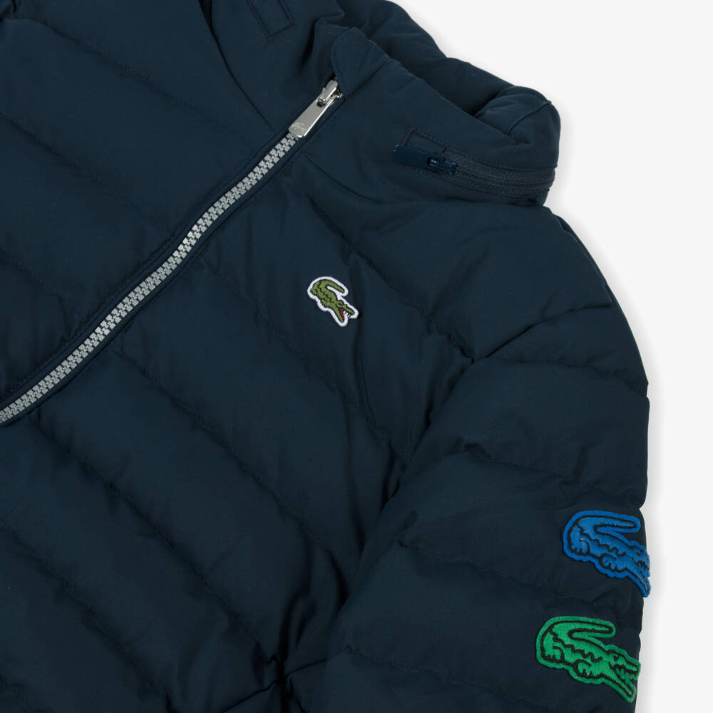 Lacoste-Navy Blue Puffer Jacket with Fold Away Hood | Childrensalon Outlet