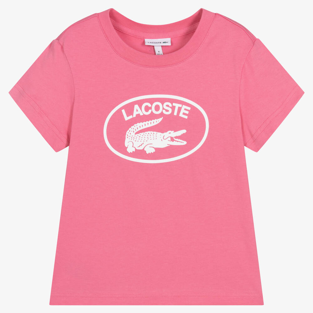 Lacoste Pink Cotton Logo T Shirt Childrensalon Outlet