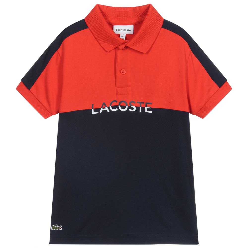 Lacoste - توب بولو قطن بيكيه لون أحمرو كحلي للأولاد | Childrensalon