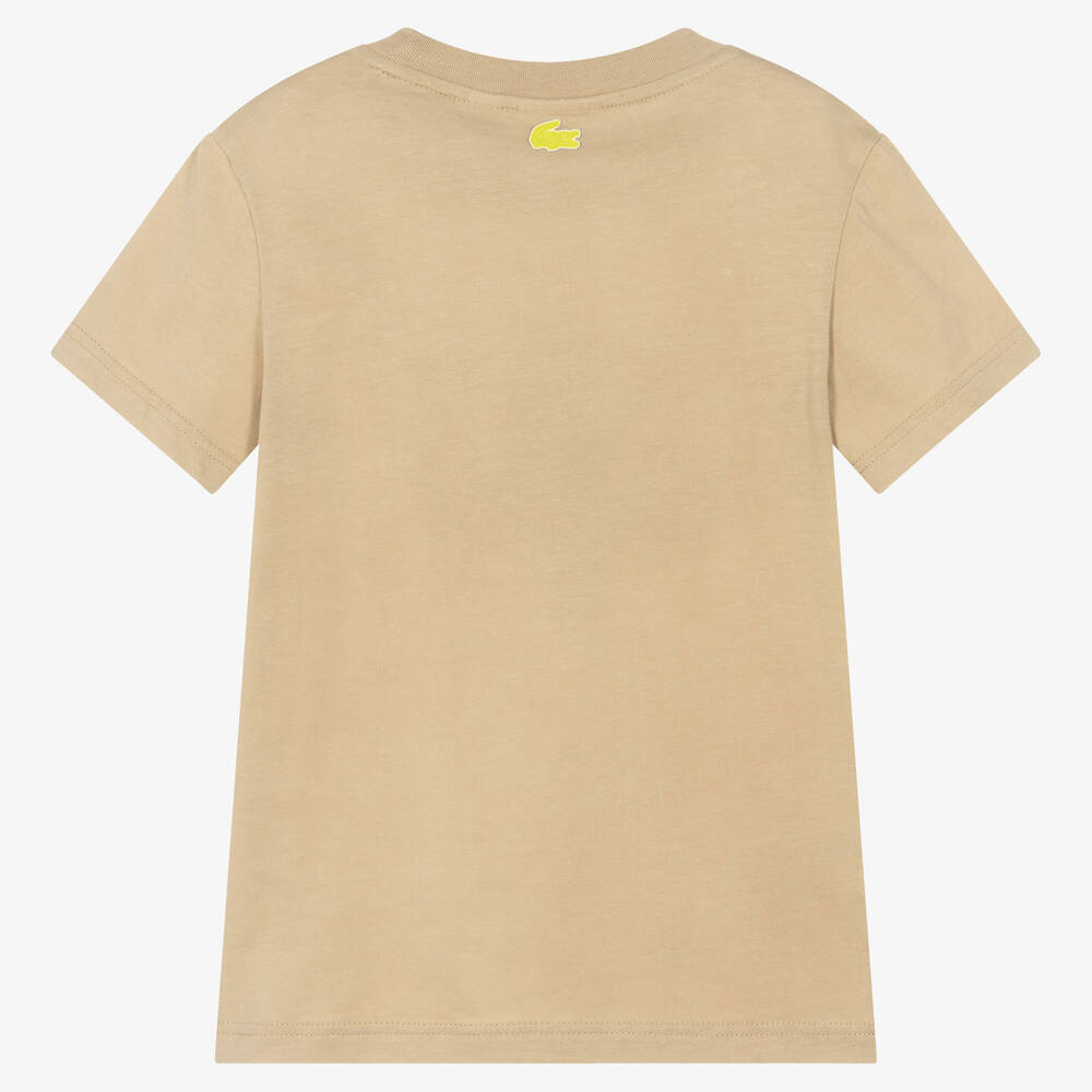 Lacoste-تيشيرت تينز ولادي قطن لون بيج | Childrensalon Outlet