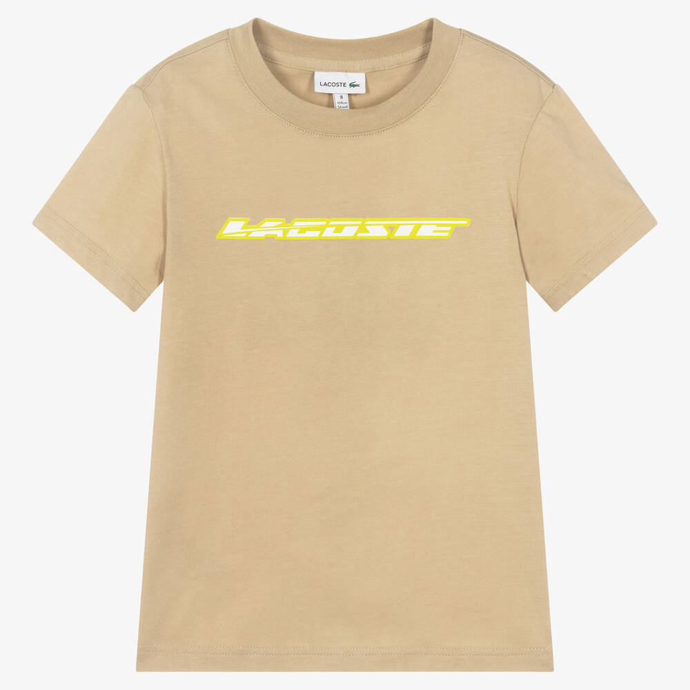 Lacoste - Бежевая хлопковая футболка | Childrensalon