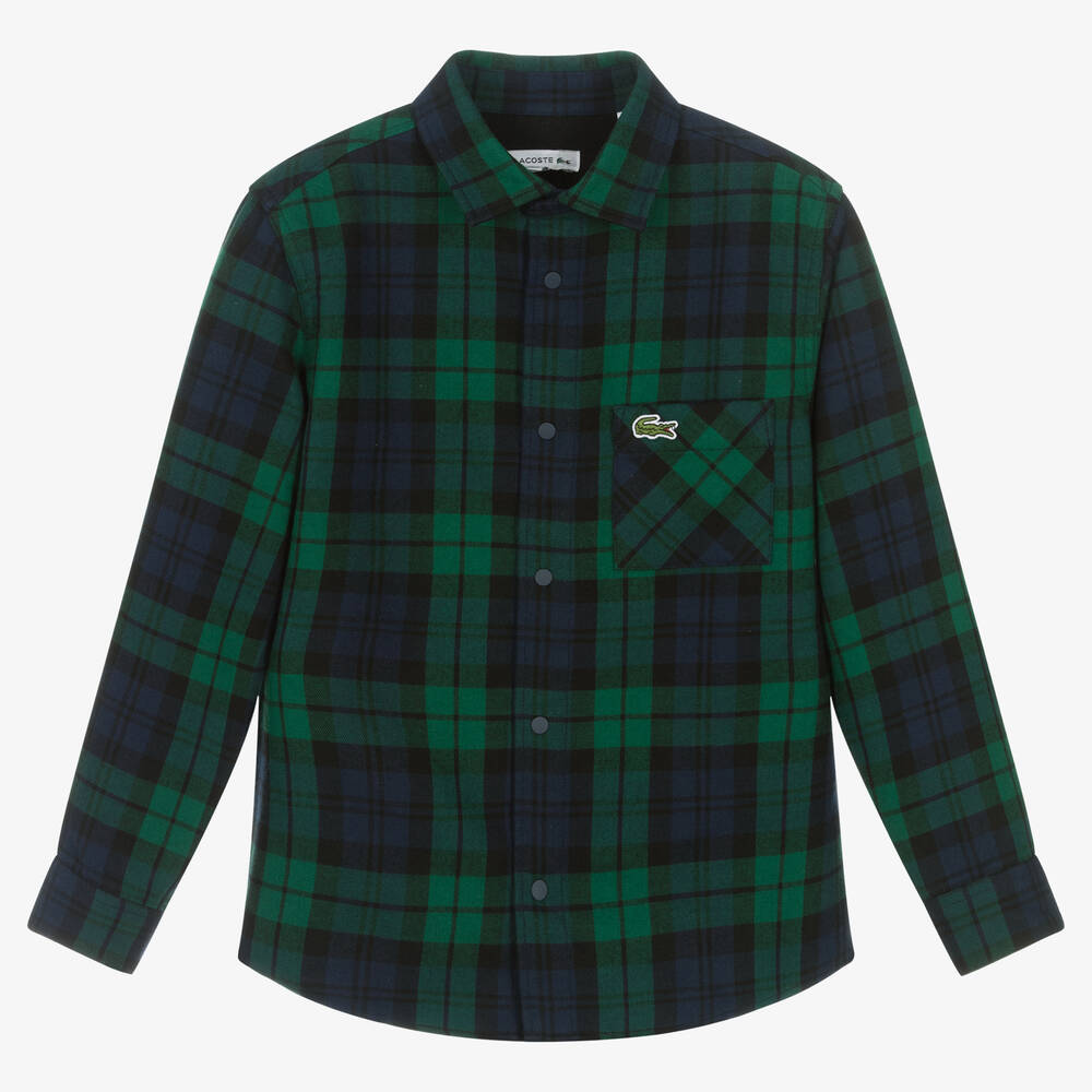 Lacoste - Teen Boys Blue & Green Check Shirt | Childrensalon