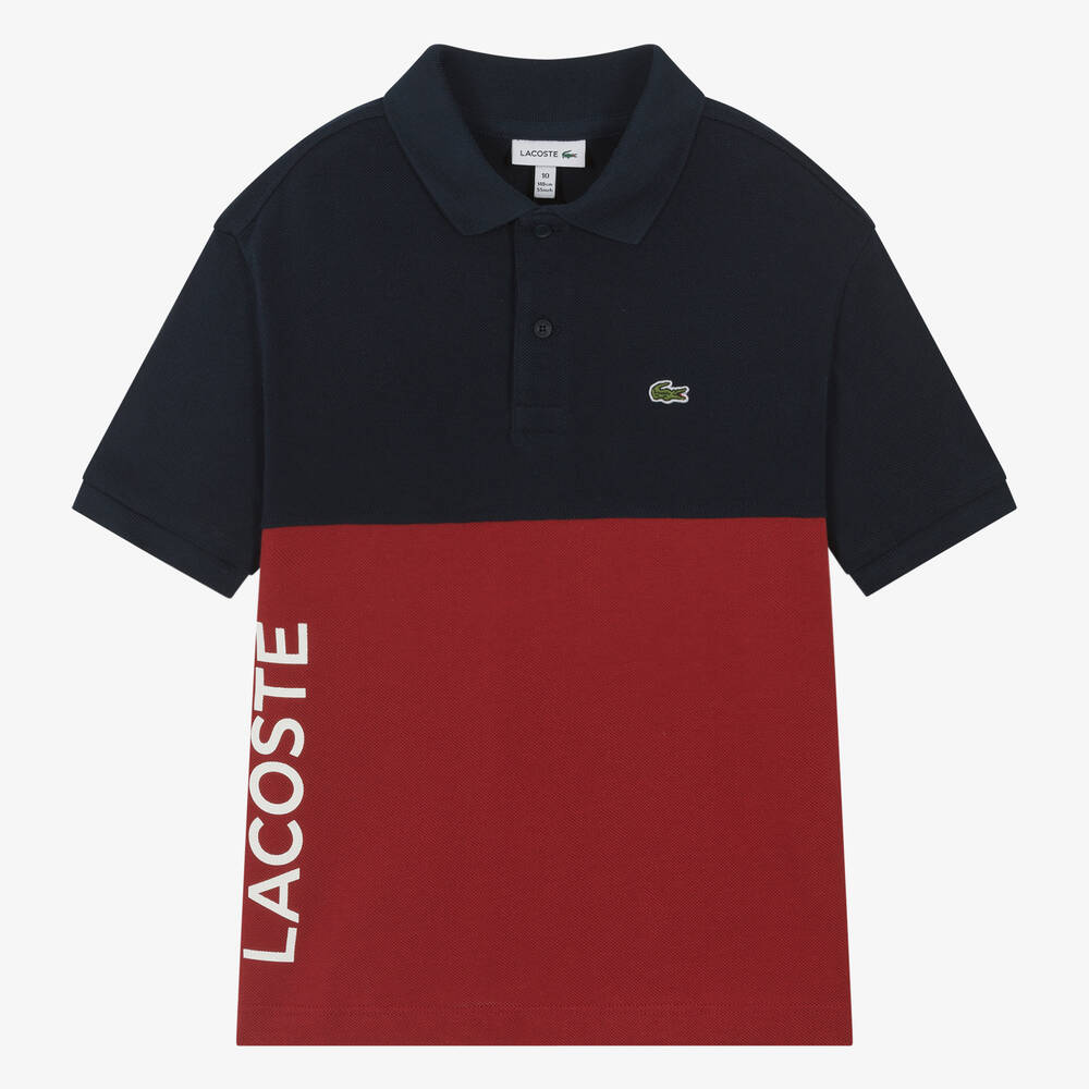Lacoste-Teen Boys Blue & Red Cotton Polo Shirt | Childrensalon Outlet