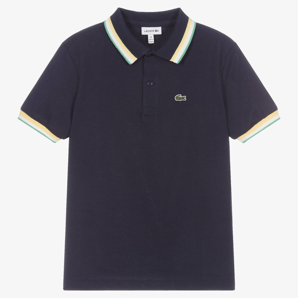 Lacoste - Teen Boys Blue Tricolour Collar Polo Shirt | Childrensalon