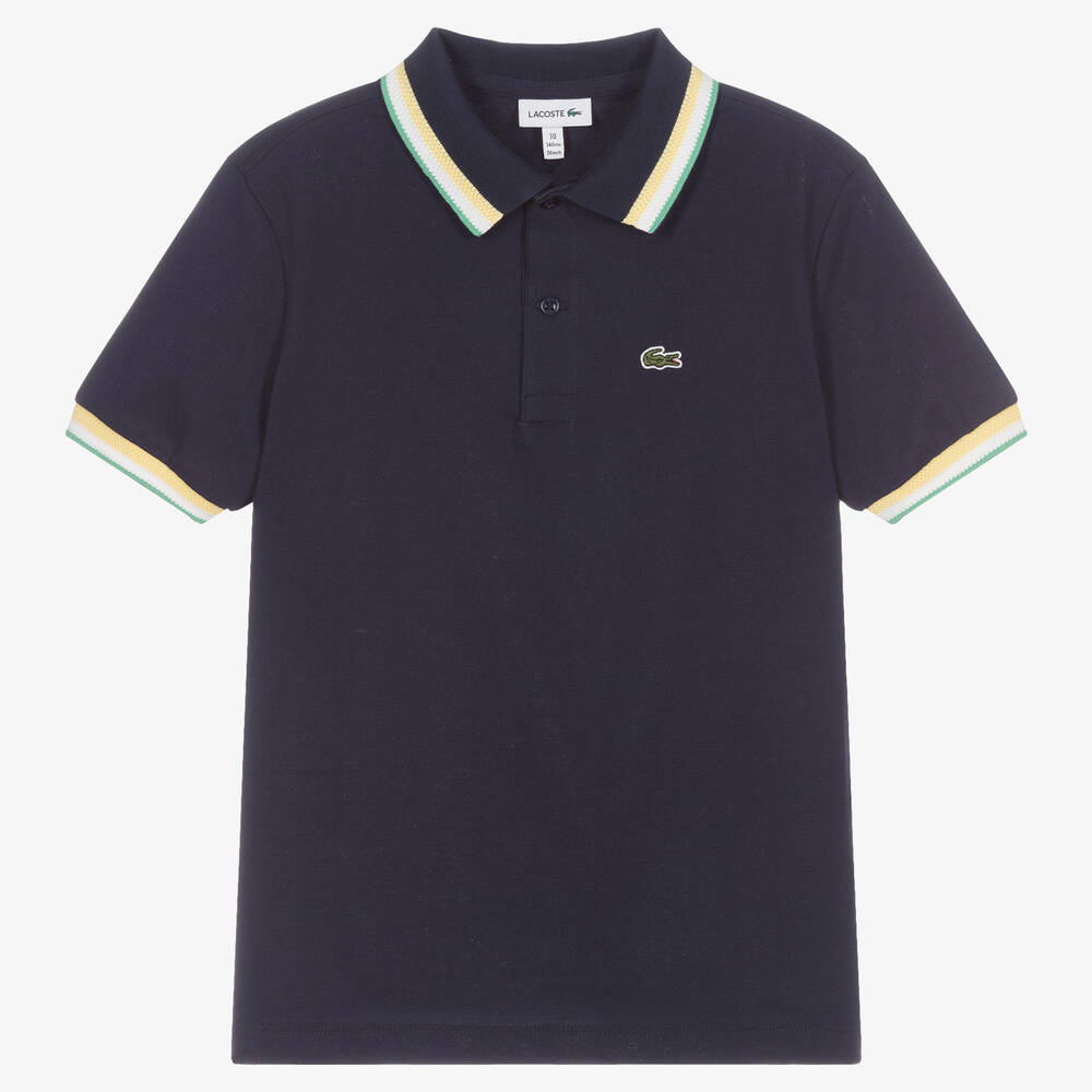 Lacoste - Polo bleu avec col tricolore ado garçon | Childrensalon