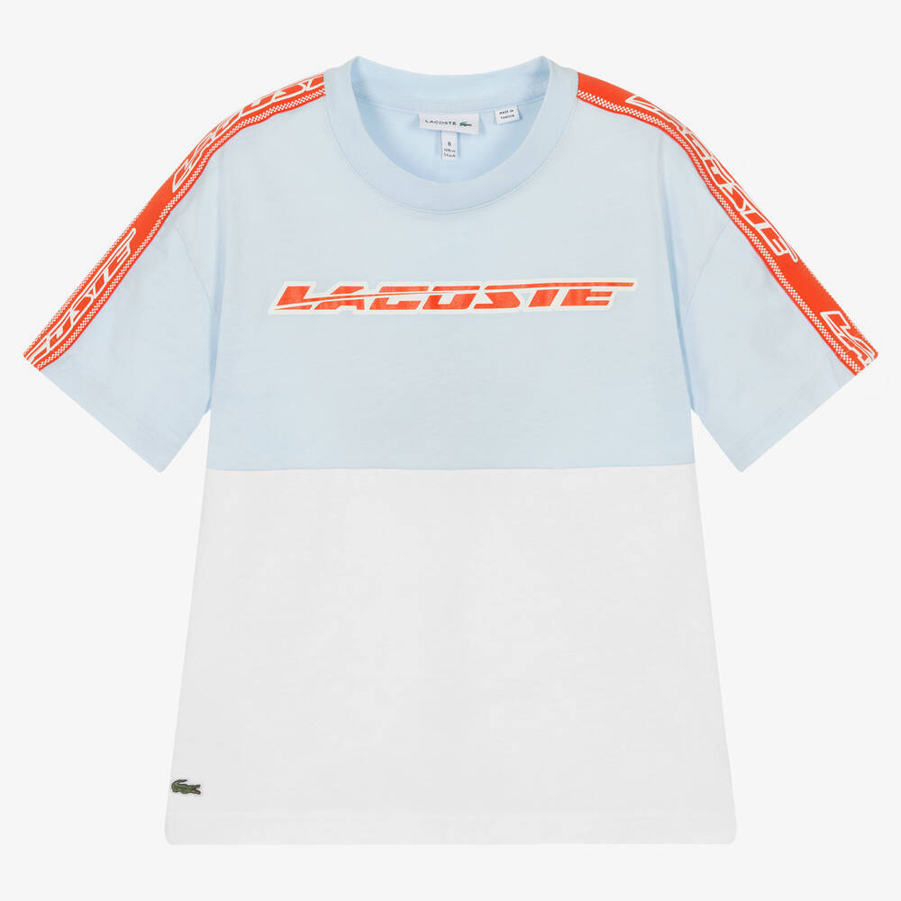 Lacoste - T-shirt bleu et blanc avec bandes contrastées ado garçon | Childrensalon