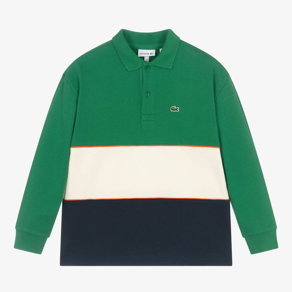 Lacoste - Teen Boys Green & Blue Cotton Polo Shirt | Childrensalon