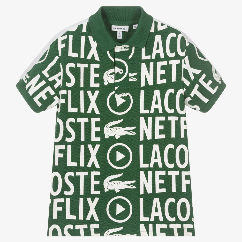 Lacoste - Зеленая рубашка поло из хлопка с принтом Netflix | Childrensalon