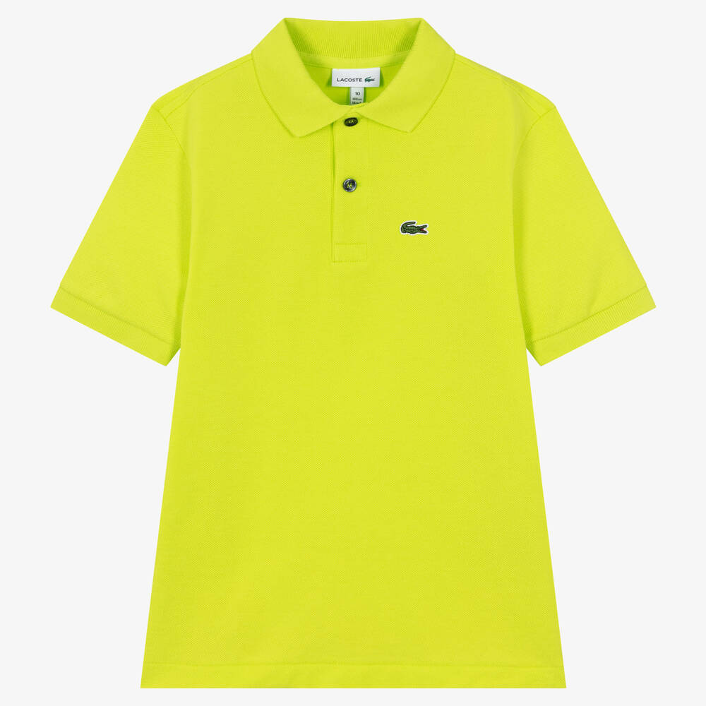 Lacoste - توب بولو تينز ولادي قطن بيكيه لون أخضر نيون | Childrensalon