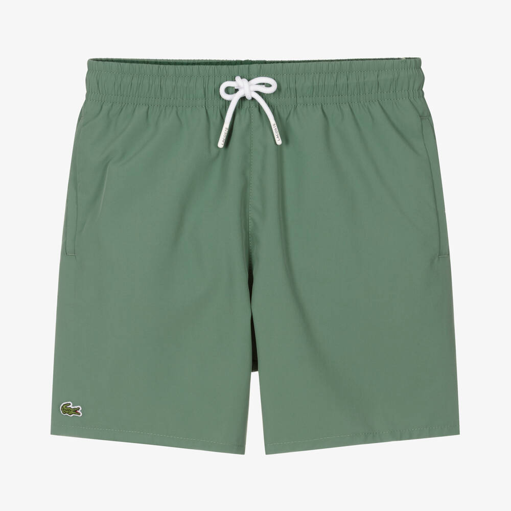 Lacoste - Teen Boys Green Logo Swim Shorts | Childrensalon