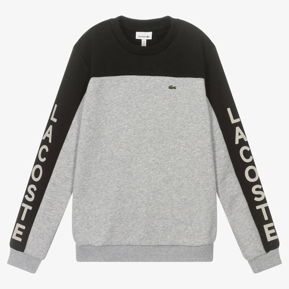 Lacoste - Teen Boys Grey & Black Logo Sweater | Childrensalon