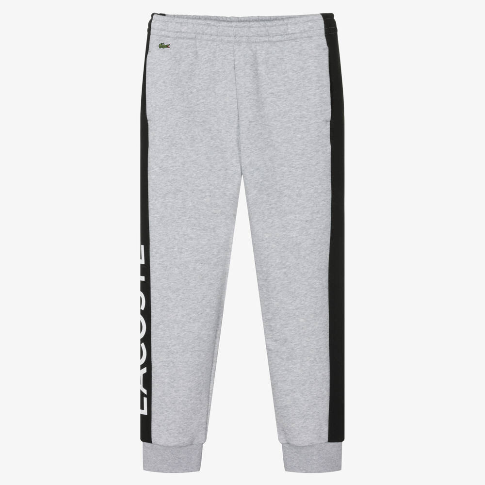 Lacoste - Teen Boys Grey & Black Stripe Cotton Joggers | Childrensalon