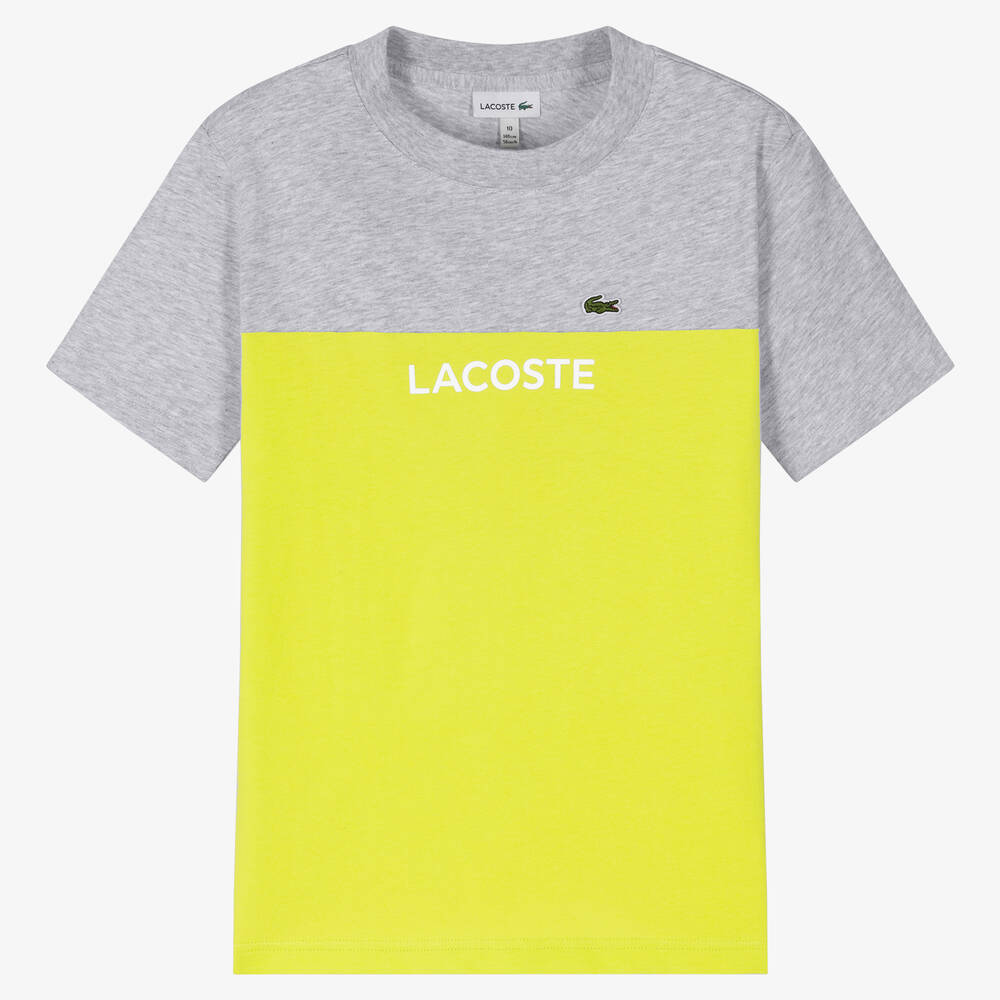 Lacoste - Teen Boys Grey & Green Cotton T-Shirt | Childrensalon