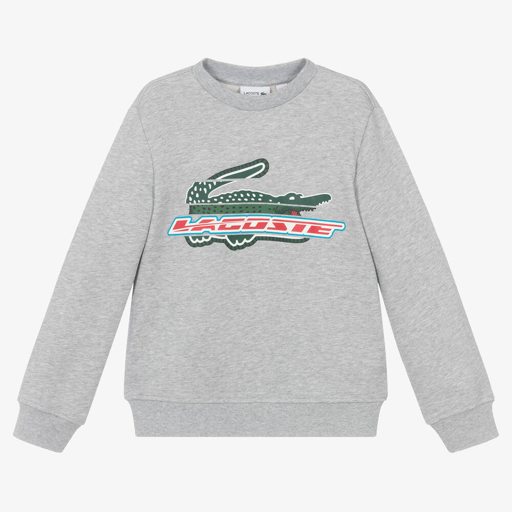 Lacoste - سويتشيرت تينز ولادي قطن عضوي لون رمادي | Childrensalon