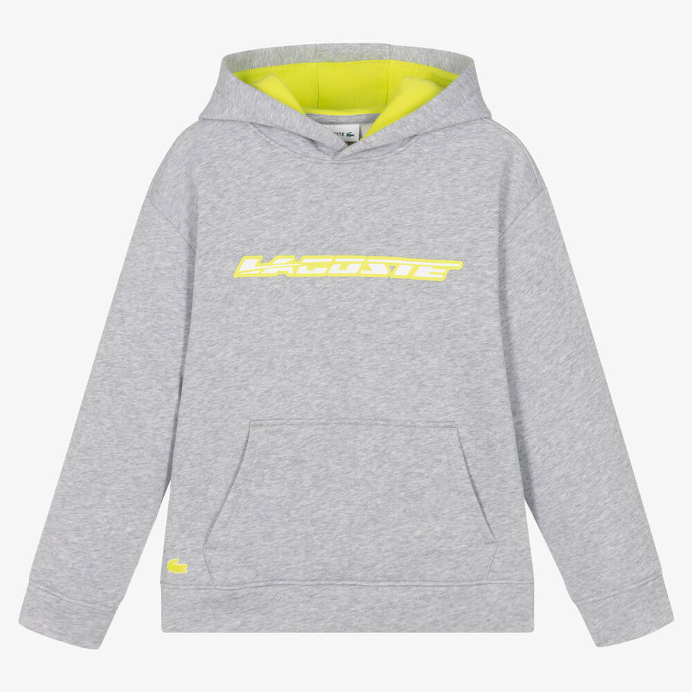 Lacoste - Teen Boys Grey Marl Logo Hoodie | Childrensalon