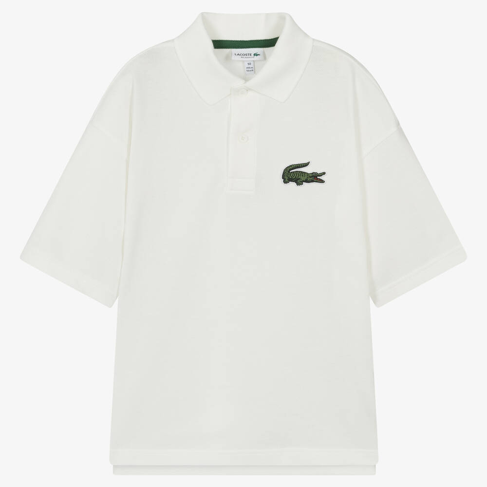 Lacoste - توب بولو قطن بيكيه لون عاجي تينز ولادي | Childrensalon