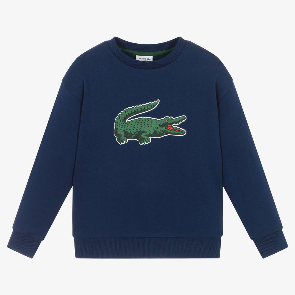 Lacoste - سويتشيرت قطن عضوي لون كحلي تينز ولادي | Childrensalon