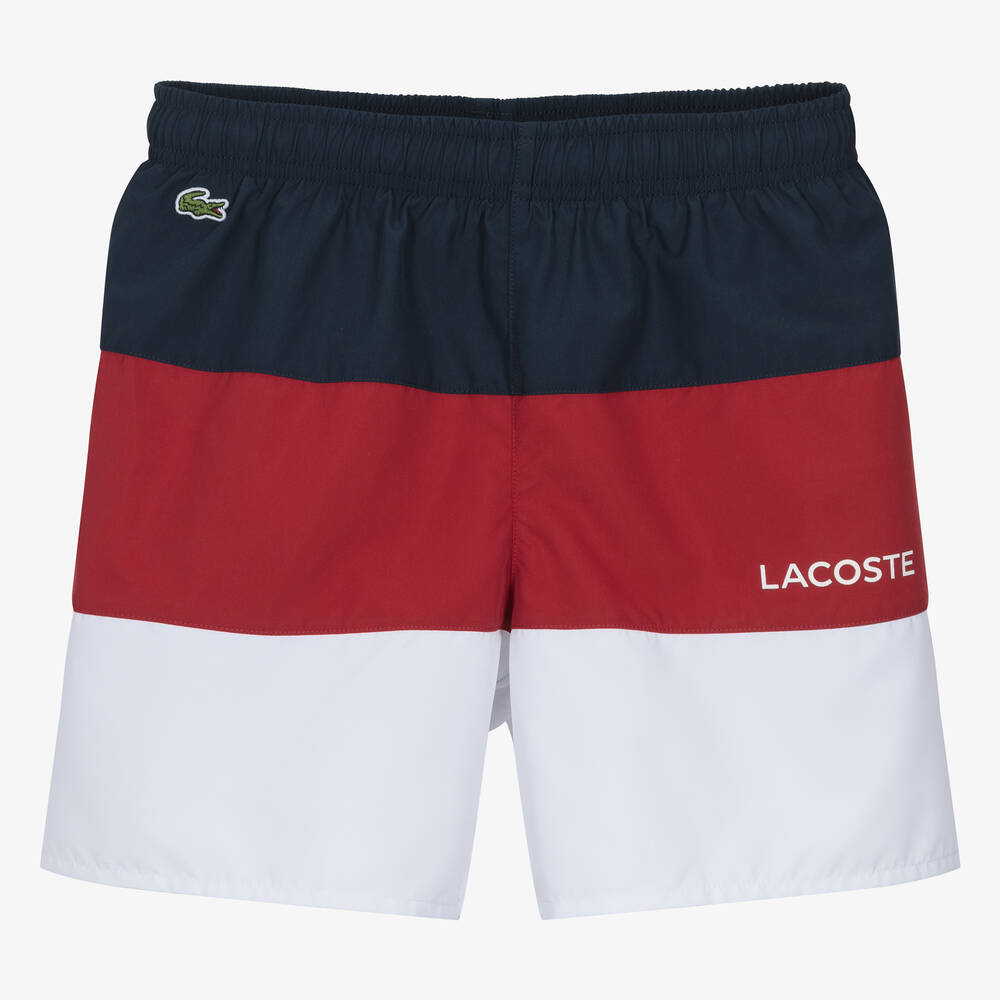 Lacoste-شورت سباحة مقلم لون أزرق وأحمر وأبيض للمراهقين | Childrensalon Outlet