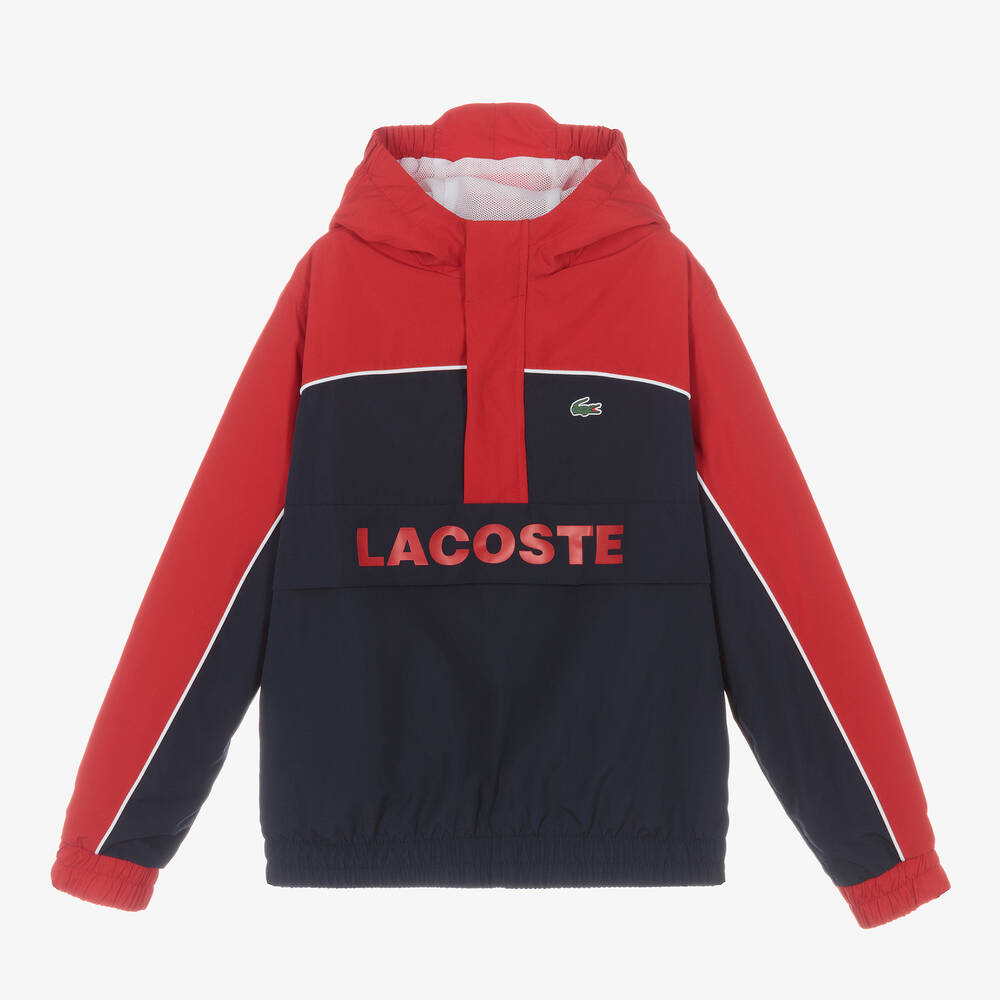 Lacoste - جاكيت هودي تينز ولادي لون أحمر وكحلي | Childrensalon