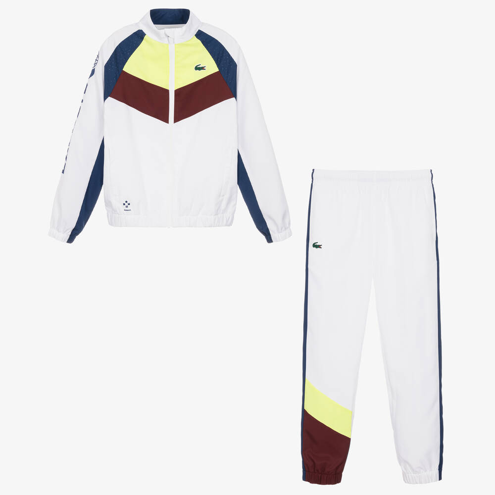 Lacoste - بدلة رياضية تافتا لون أبيض بألوان بلوك للمراهقين | Childrensalon