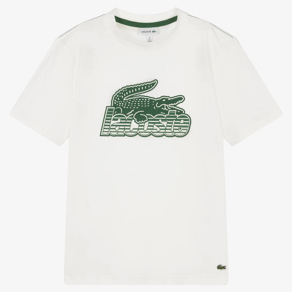 Lacoste - Teen Boys White Cotton Logo T-Shirt | Childrensalon