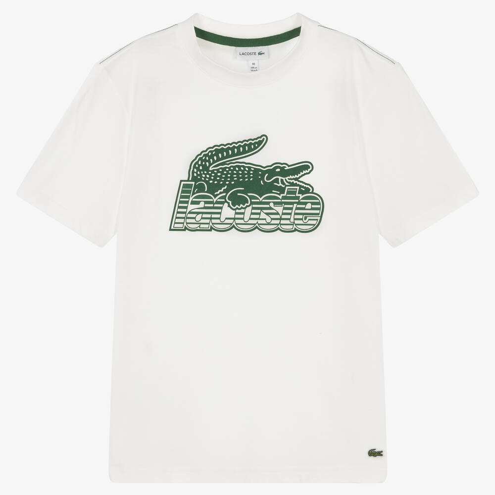 Lacoste - تيشيرت تينز ولادي قطن لون أبيض | Childrensalon