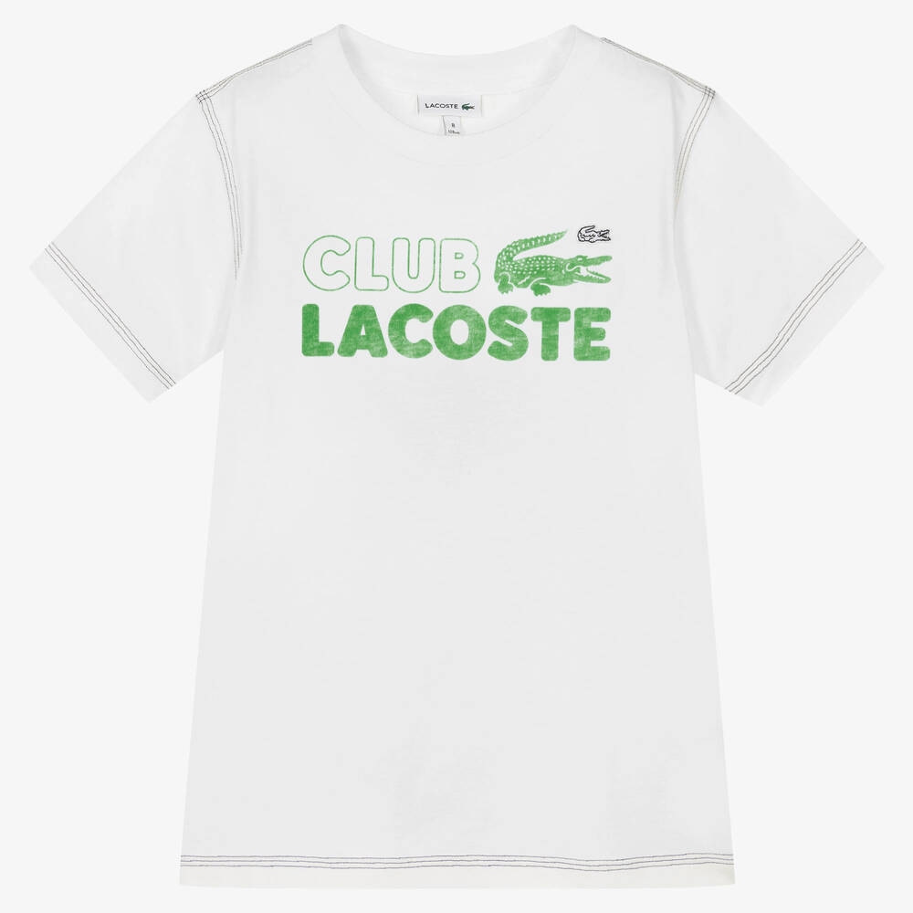 Lacoste - Teen Boys White Cotton Logo T-Shirt | Childrensalon