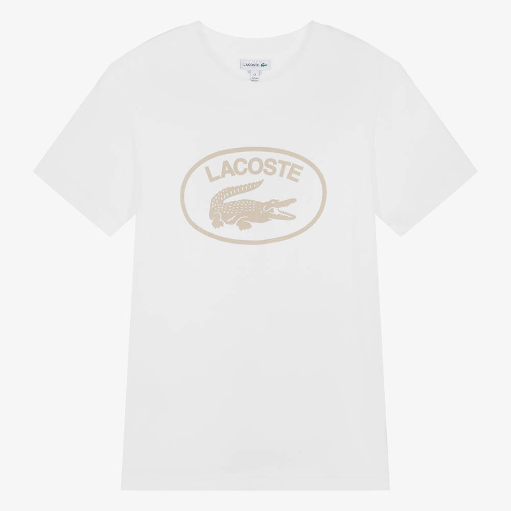 Lacoste Teen Boys White Cotton T Shirt Childrensalon Outlet